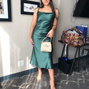 Green Satin Style Midi Dress
